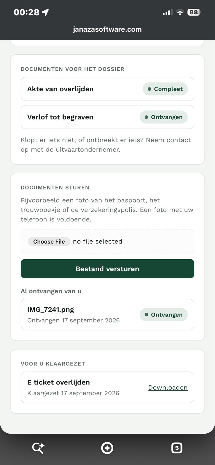 Familieportaal: documenten sturen met de telefoon, overzicht van al ontvangen documenten en klaargezette documenten downloaden
